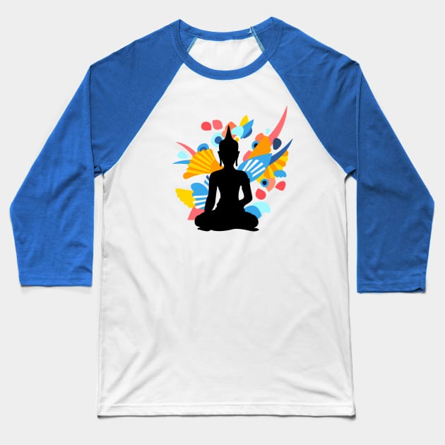 Black Budda with Colorful Energy Baseball T-Shirt by XOOXOO